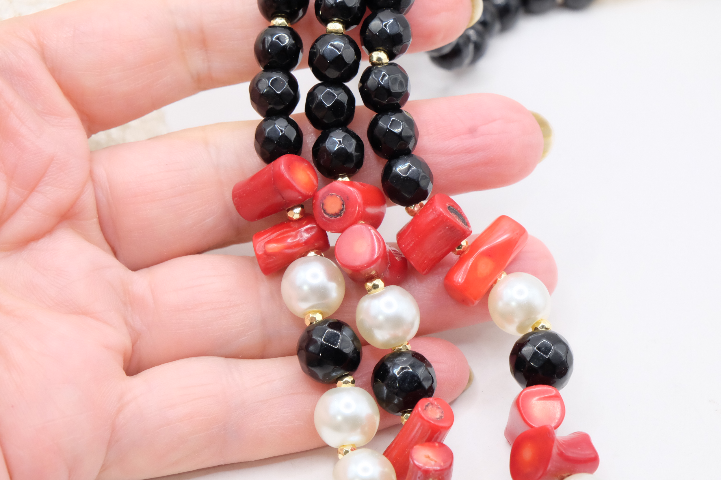 COLLANA MULTIFILO ONICE PERLE CORALLO BAMBOO FILIGRANA ARTIGIANALE (6)