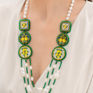 Collana Multifilo in Perle Ceramica di Caltagirone Radice di Smeraldo