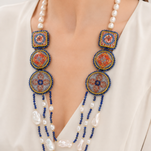 Collana Multifilo in Perle Ceramica di Caltagirone Radice di Zaffiro