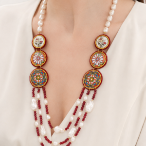 Collana Multifilo in Perle Ceramica di Caltagirone Radice di Rubino