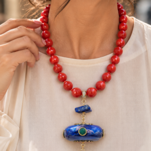 Collana Artigianale Pasta di Corallo Pendente Nepalese BIG Lapis Perla