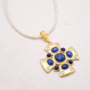 Collana Microperle Pendente Croce Staccabile Lapis Ottone Acciaio