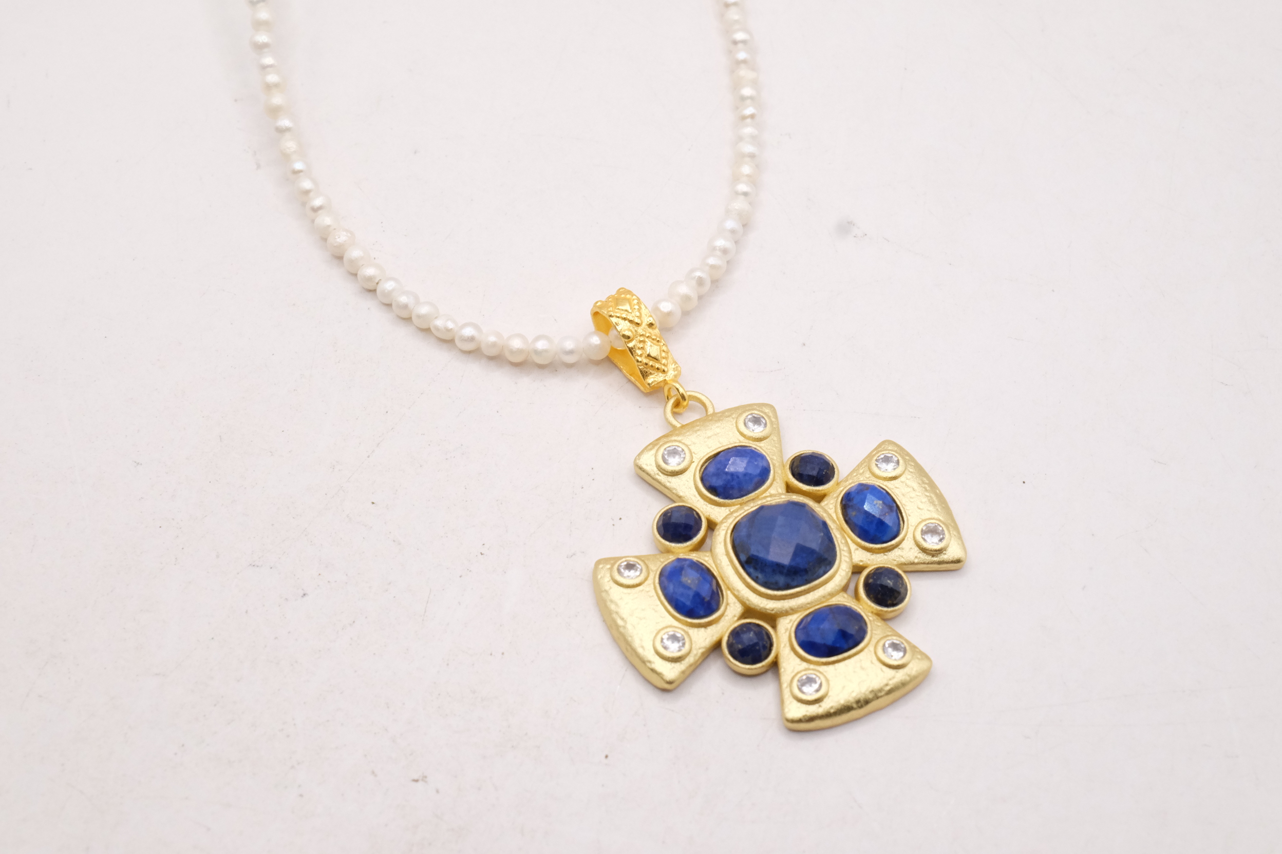 COLLANA PERLE CROCE LAPIS RADICE DI RUBINO PIETRA DI LUNA ACCIAIO OTTONE (5)
