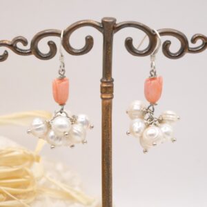 Orecchini Perle Naturali Corallo Rosa Argento 925