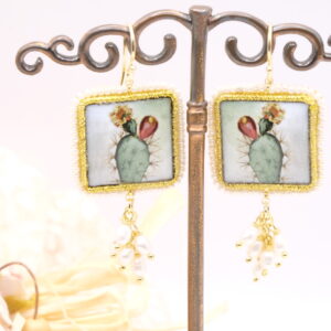 Orecchini Mattonelle in Ceramica Ficodindia Perle Argento