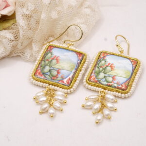 Orecchini Mattonelle in Ceramica Ficodindia Perle Argento