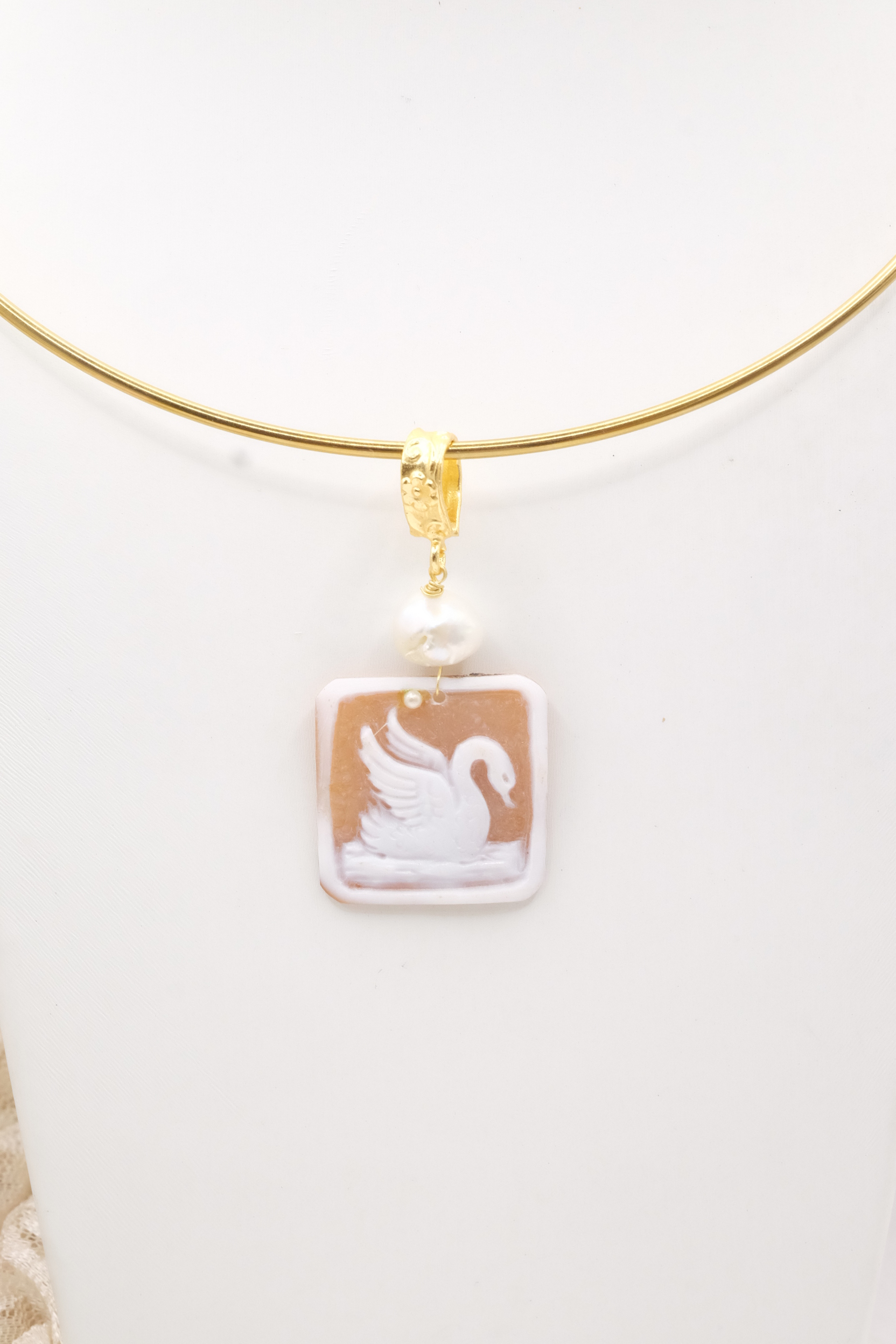 PARURE CIONDOLO ORECCHINI CAMMEO TORRE DEL GRECO PERLE NATURALI CIGNO CIGNI ARGENTO OTTONE (3)