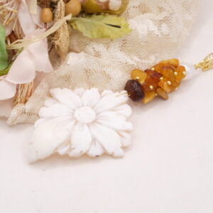 Pendente Cammeo Genuino Fiore Ambra Perla Argento