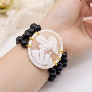 Bracciale Elasticizzato 3 fili Onice Nero Cammeo di Torre del Greco