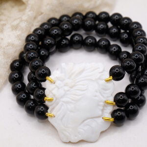 Bracciale Elasticizzato 3 fili Onice Nero Cammeo di Torre del Greco