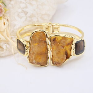 Bracciale Gioiello Ambra del Baltico Grezza Ottone Galvanica Oro a Molla Vistoso D