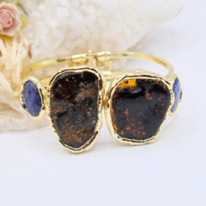 Bracciale Gioiello Ambra del Baltico Grezza Ottone Galvanica Oro a Molla Vistoso C
