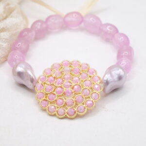 Bracciale Cristalli Ammagliati Giada Lavanda Perle Maiorca 16/17 cm