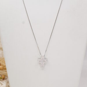 Collana Croce in argento 925 rodiato con zirconi brillanti