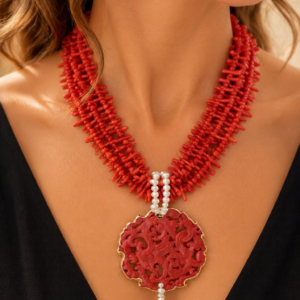 Collana Artigianale Corallo Bamboo Mandala Perle 2 Varianti