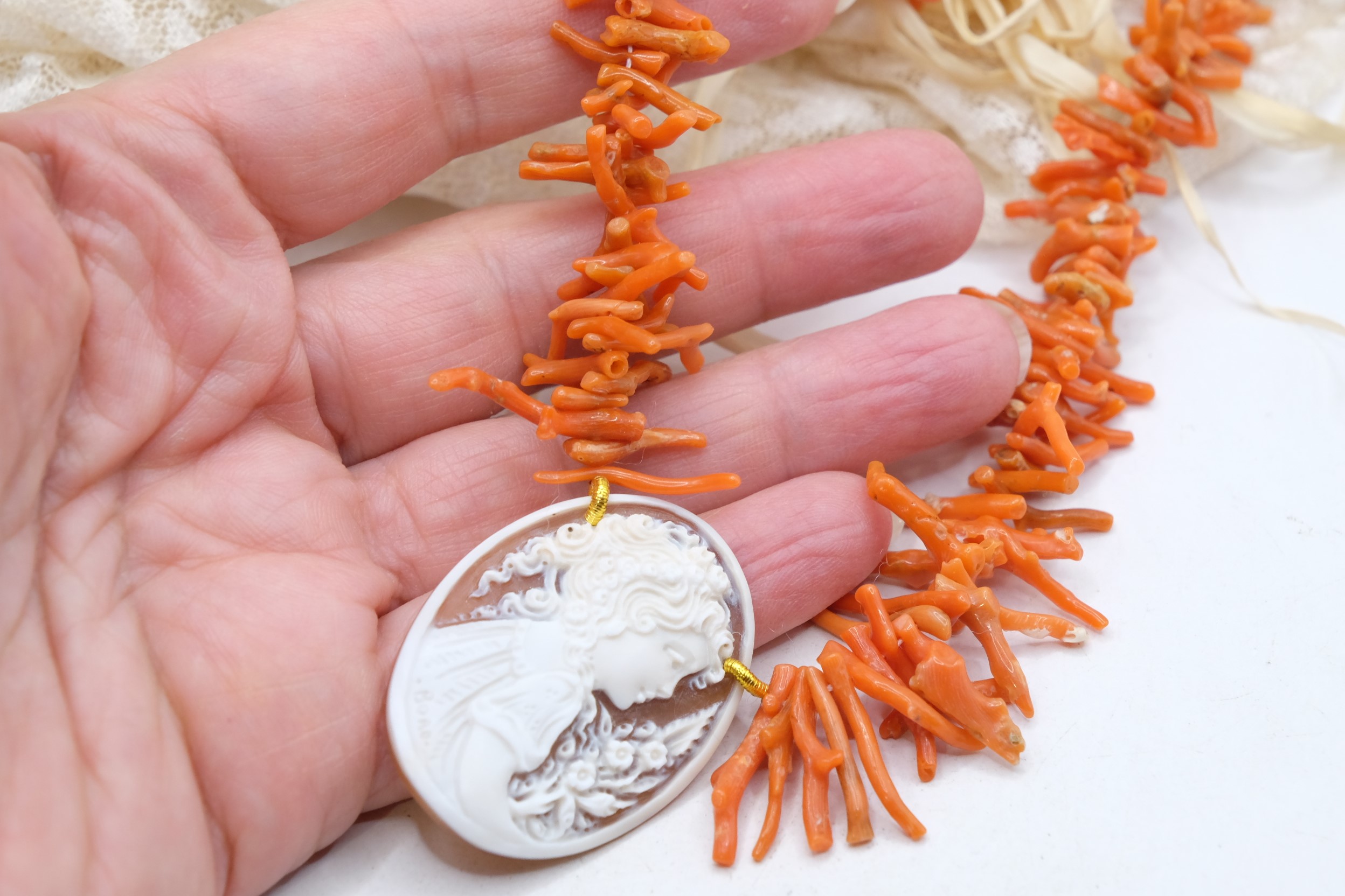 COLLANA ARTIGIANALE CORALLO DEL MEDITERRANEO CAMMEO DI TORRE DEL GRECO ACCIAIO (8)