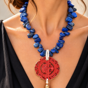 Collana Artigianale Gocce Lapis Lapislazulo Perle Mandala Rosso 2 Varianti