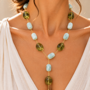 Collana Saliscendi Larimar Verde Acqua Ambra Verde Argento 925 Versatile