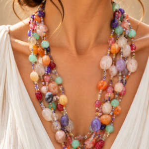 Collana Multifilo 5 Fili Multi Gemme Naturali Argento 925
