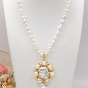 Collana Microperle Pendente Staccabile Vittoriano Perle Ottone Acciaio