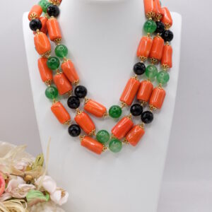 Collana Lunghissima Corallo Bamboo Giada Verde Onice