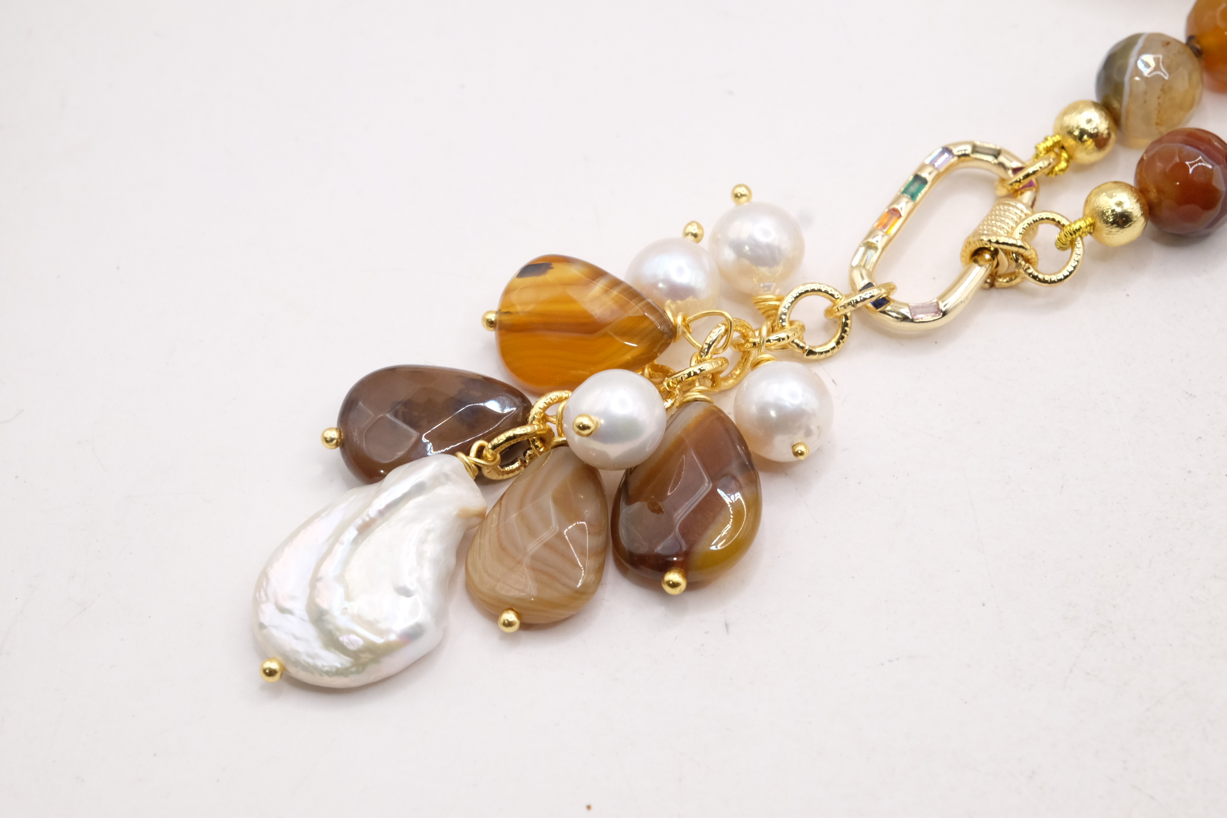 COLLANA E ORECCHINI PARURE AGATA VARIEGATA PERLE CRISTALLI ARTIGIANALE (4)