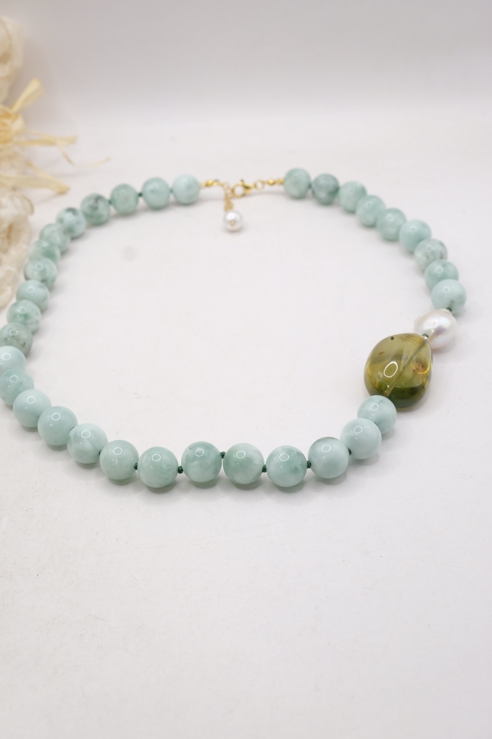 COLLANA PREZIOSA LARIMAR VERDE AMBRA DEL BALTICO VERDE ARGENTO 925 PLACCATO ORO (1)