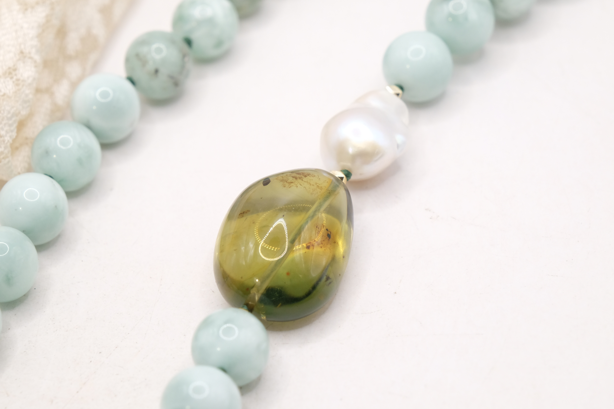 COLLANA PREZIOSA LARIMAR VERDE AMBRA DEL BALTICO VERDE ARGENTO 925 PLACCATO ORO (4)