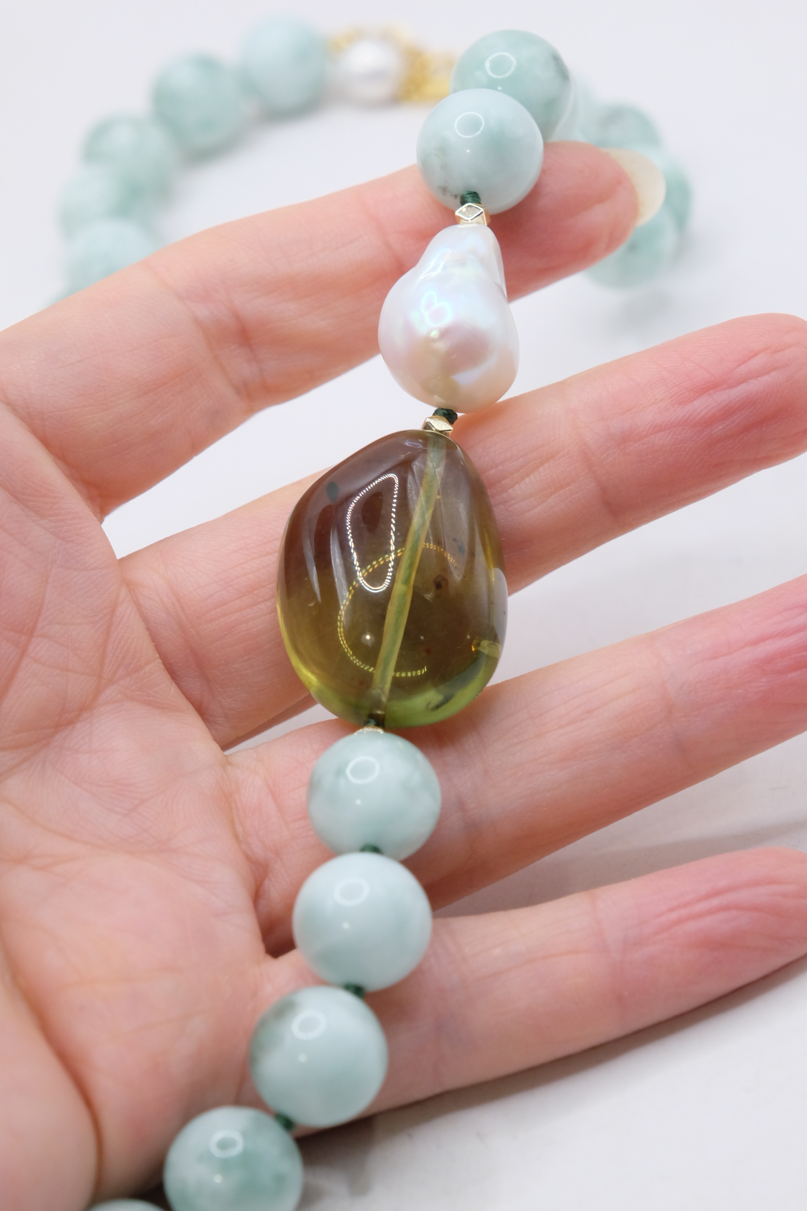 COLLANA PREZIOSA LARIMAR VERDE AMBRA DEL BALTICO VERDE ARGENTO 925 PLACCATO ORO (5)