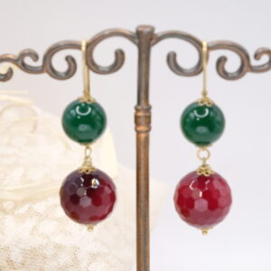 Orecchini Pendenti Giada Verde Giada Borgogna Argento 925 Dorato