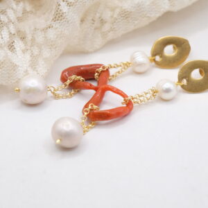 Orecchini pendentissimi perle corallo rosso Mediterraneo perno zama