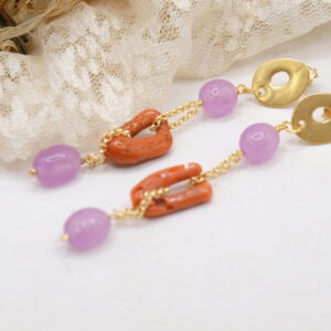 Orecchini pendentissimi giada lavanda corallo rosso Mediterraneo zama perno