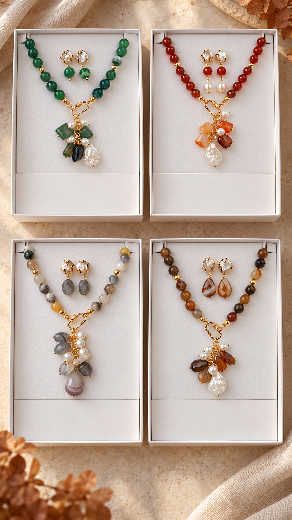 Parure Collana e Orecchini Agata Fumé e Perle Naturali (3)