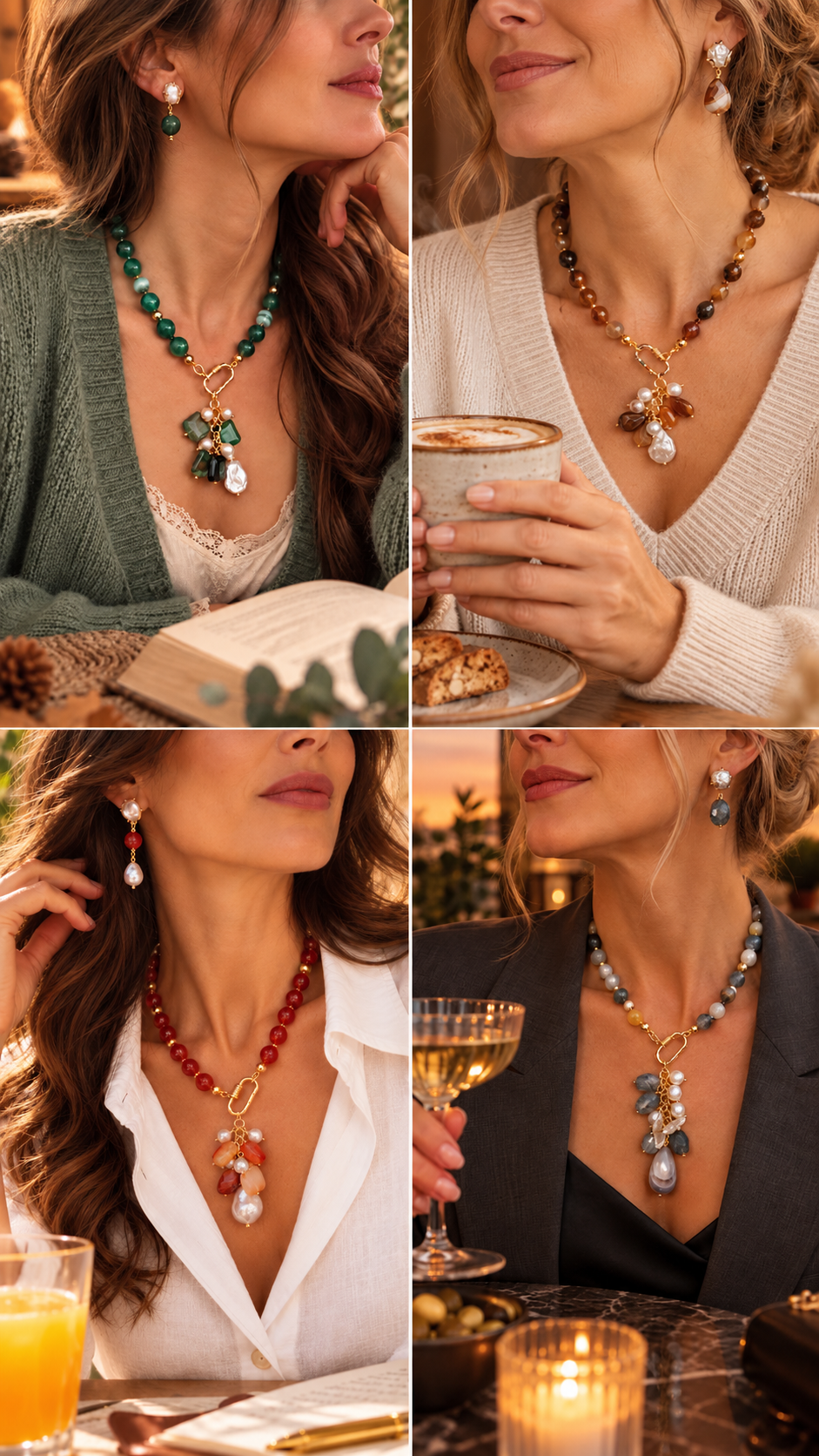 Parure Collana e Orecchini Agata Fumé e Perle Naturali (4)